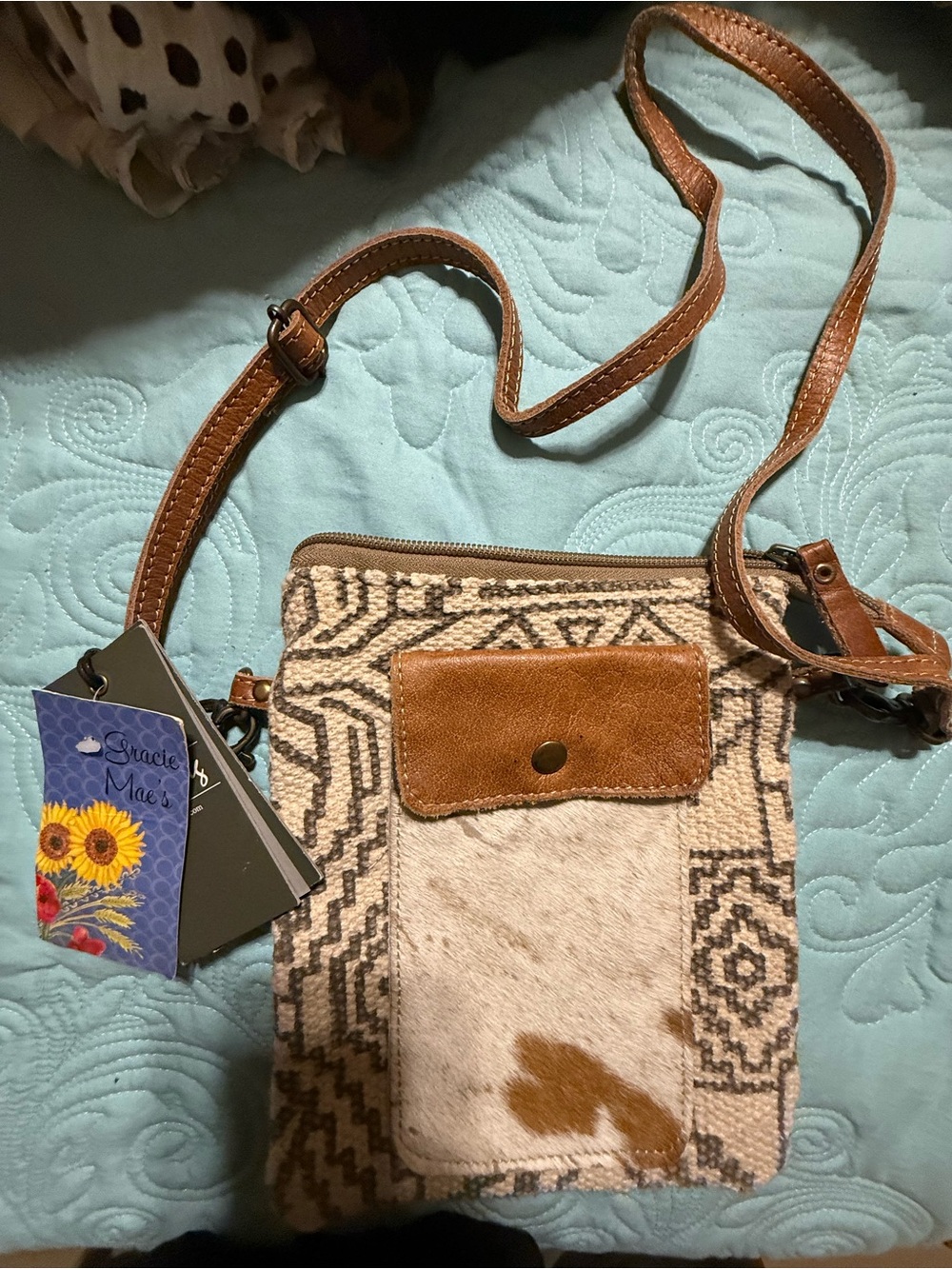 Gracie Mae Myra Tribal Crossbody Bag in Brown & Cream